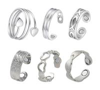MLPKOI 6 pcs Bague Magnétique, Bague Anti Stress Ouverture Réglable Anneau Magnétique Thérapeutique Pour Drainage Lymphatique pour Cadeau d'Anniversaire Journée de la Femme Mère