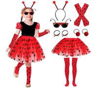 MLPKOI 9 pièces Deguisement Coccinelle Enfant, Déguisement Miraculous, Deguisement Ladybug, Costume de Coccinelle pour Enfant Filles, Miraculous Deguisement, pour Halloween Carnaval Cosplay