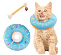 MLPKOI Collerette Chat en Coton Suédé Respirant & Jouet Chatt, Colerette Chat Anti Lechage, Collier de Récupération Souple Anti-Grattage et Anti-Léchage, Confortable et Mignon (Bleu & Jaune)