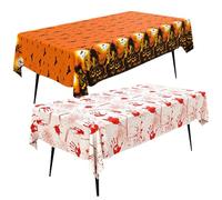 MLPKOI Lot de 2 Nappes de Fête d'halloween, Nappe de Table Sanglante avec Empreintes de Mains Sanglantes Maison Hantée Effrayant Accessoires pour Décoration De Table De Dîner De Fête d'halloween