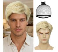 MLPKOI Perruque Homme, Courte Perruque Blonde Homme, Pperruque Courte, Pperruque Synthétiques, Perruques Cheveux Courts en Couches avec Frange Halloween Cosplay Costume de Fête Quotidien (Blonde)