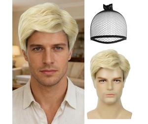 MLPKOI Perruque Homme, Courte Perruque Blonde Homme, Pperruque Courte, Pperruque Synthétiques, Perruques Cheveux Courts en Couches avec Frange Halloween Cosplay Costume de Fête Quotidien (Blonde)