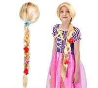 MLPKOI Raiponce Perruque Pour Enfant Blond Princesse Tresse,Perruque Enfant Fille, Tresses Cheveux Extensions, Pour Contes De FéEs, Carnaval, Filles et Enfants, Pour Carnaval Haloween Fête