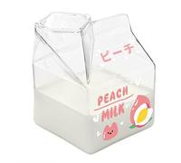 MLQL Kawaii - Carton de lait carré en verre - 380 ml - Jolie fraise créative - Pour petit déjeuner - Portable - Pour étudiants - Transparente - Pêche