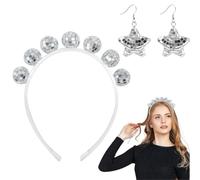 MLRUQRX Bandeau Disco Et Boucles D'Oreilles En Étoile Chapeau Boule Disco Bandeau Cheveux Disco Carnaval Bandeau Accessoires De Fête Pour Annee 70 80 90 Costume Party