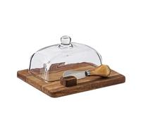 MLSHWUG Bol à beurre en bois avec couvercle en verre étanche à l'air et couteau pour café de cuisine ou réfrigérateur, marron, 25 x 20 x 13 cm