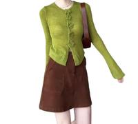 MLSHWUG Ensemble mini jupe en tricot à manches longues pour femme Vert 3D Motif floral, Vert, M