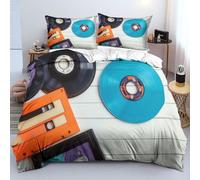 MLSOWM 2 Pièces Sets de Housses de Couettes pour, Disques Vintage Cassettes Vinyles Imprimé Parure de Lit Microfibre Housse de Couette, Single 140x200+1x65×65cm Cadeau Fête Anniversaire