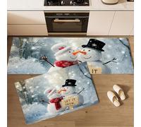 MLSOWM 2 Pièces Tapis de Cuisine Baiser du Bonhomme De Neige Antidérapant et Lavable en Machine Forêt d'hiver Sol Tapis Devant evier pour Le Bureau de Décoration à la Maison 43x75cm+43x150cm Gris