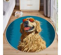 MLSOWM Animaux Intéressants Tapis Rond 200cm Lavable en Machine Antidérapant Golden Retriever Ronde Carpet Descente de Lit Chambre Doux Poil Ras Carpette pour Salon Salle a Manger Bureau, Bleu
