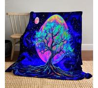 MLSOWM Couverture en Polaire Espace De Lumière Noire Plaid Polaire Arbre De La Vie Couverture en Flanelle Chaude et Douillet pour Canapé lit et Chaise, Indigo, 130x150cm