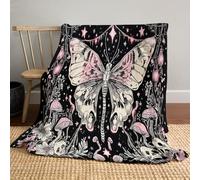 MLSOWM Couverture en Polaire Forêt De Champignons Magiques Plaid Polaire Squelette De Papillon Couverture en Flanelle Chaude et Douillet pour Canapé lit et Chaise, Gris Foncé, 180x200cm
