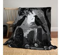 MLSOWM Couverture Polaire Flanelle Pierre Tombale du Corbeau, Jeté de Canapé Tombeaux Gothiques Automne Hiver Plaid Polaire en Douce et Chaud Cadeau pour Adultes et Enfants, 180x200cm, Gris Foncé