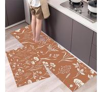 MLSOWM Ensemble de Tapis de Cuisine Fleurs Sauvages Graminées Antidérapant Lavable, Lot de 2 45x75cm+45x150cm Tapis de Sol Plantes Rétro Facile à Nettoyer pour la Cuisine, la Salle à Manger,