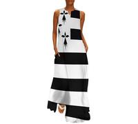 MLSOWM Ete Robe Longue Femme Drapeau De La Bretagne Maxi Robe sans Manches Style Bohème Grande Taille Col V Robes De Plage Décontracté avec Poches