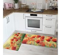 MLSOWM Fleurs Lot de 2 Tapis Cuisine antidérapants lavables pour Champs De Coquelicots Couloir, Salon, Chambre à Coucher, Salle Bain Anti-Fatigue pour décoration Maison 40 * 60+40 * 120CM