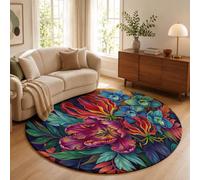MLSOWM Hibiscus Et Oiseau De Paradis Tapis Rond à Poils Courts, 160cm Tapis de Sol Antidérapant Luxe Tropical Carpette de Décoration pour Chambre d'enfant, Salle de Jeux, Chambre d'adolescent, Bleu