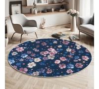 MLSOWM Jardin Secret Tapis de Salon Rond 120cm, Tapis à Poils Courts Fleurs Cerisier Oniriques Antidérapant Lavable en Machine Moquette pour Salon Chambre Table Basse de Chevet, Bleu Foncé