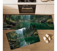 MLSOWM Lacs De Montagne Tapis de Cuisine, 2 Pièces Antidérapants et Lavables Tapis de Sol Vallée Tranquille Tapis de Passage pour Couloir, Chambre à Coucher, Evier, 40x60cm+40x120cm Vert Émeraude