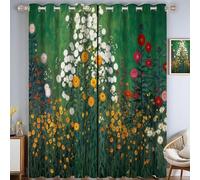 MLSOWM Lot de 2 Rideaux Occultant avec des Parterres De Fleurs Luxuriants 140L X 220H cm, Rideau Opaque à Oeillet Peintures À l'huile Impressionnistes Decoration Fenetre pour Chambre Salon, Vert
