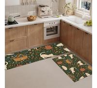 MLSOWM Lot de 2 Tapis de Cuisine Animaux Ruraux, Lavable en Machine | Tapis Cuisine Devant Evier Fleur Sauvage pour Chat Antidérapante, Absorbante, Résistante à la Tache pour Couloir, Salle à Manger