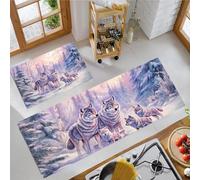 MLSOWM Lot de 2 Tapis de Cuisine Anti-Fatigue Paysage d'hiver Tapis de Sol Antidérapants et Résistants à la Saleté Famille Wolf Paillasson pour Couloir, Devant Évier, Entrée et Porte, Violet