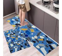 MLSOWM Lot de 2 Tapis de Cuisine Antidérapants et Lavables, Petits Éclats De Verre Tapis de Sol Anti-Fatigue Terrazzo Tapis de Passage pour Couloir, Salle à Manger, Entrée et Porte, 43x75cm+43x120cm