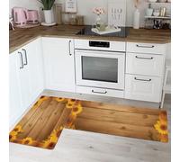 MLSOWM Lot de 2 Tapis de Cuisine antidérapants et lavables,Tournesol d'angle Anti-Fatigue pour décoration de Maison, Bureau Debout 40 * 60+40 * 120CM Antiderapant Tapis de Cuisine Pétales Jaunes