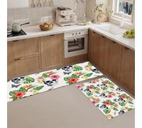 MLSOWM Lot de 2 Tapis de Cuisine Antidérapants Fleur Crâne Tropicale Tapis de Sol Frangipanier Oiseau Paradis Lavables, Absorbant pour Couloir, Salle à Manger, Entrée, 50x80cm+50x150cm, Vert