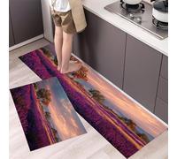 MLSOWM Lot de 2 Tapis de Cuisine Champs Romantiques Antidérapant,Lavable Tapis de Cuisine Champs De Lavande De Provence pour Couloir, Chambre à Coucher, Salle de Bain(Violet, 43x75cm+43x120cm)