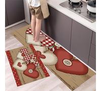MLSOWM Lot de 2 Tapis de Cuisine Décorations en Forme De Cœur Tapis de Station Debout Confortables et Antifatigue pour la Couloir, Salle à Manger, Entrée, Rouge
