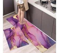 MLSOWM Lot de 2 Tapis de Cuisine Luxe De Rêve Antidérapants et Lavables Tapis de Porte Veines De Marbre Tapis de Sol Confortables pour évier Buanderie Chambre, 50x80cm+50x150cm Rose Violet