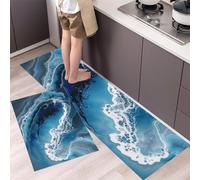 MLSOWM Lot de 2 Tapis de Cuisine Motif D'Agate Bleu Glacier antidérapant,Lavable Tapis de Sol Minimalisme Moderne Paillasson de Cuisine pour Devant Evier Buanderie Couloir, 43x75cm+43x150cm