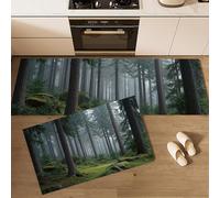 MLSOWM Lot de 2 Tapis de Cuisine Scène De Forêt Tapis de Sol Forêt De Mousse Paillasson de Cuisine, pour Entrée, Couloir, Devant Evier, 43x75cm+43x150cm