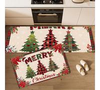 MLSOWM Lot de 2 Tapis de Cuisine Style Campagnard Américain, 43x75cm+43x150cm | Tapis de Sol Sapin De Noël À Carreaux, Antidérapants et Absorbant Huile et Eau pour Cuisine, Buanderie