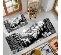 MLSOWM Lot de 2 Tapis de Cuisine Vue sur La Montagne De La Meute De Loups Tapis de Station Debout Confortables et Antifatigue pour la Couloir, Salle à Manger, Entrée, Gris