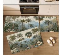 MLSOWM Lot de 2 Tapis de Sol Anti-Fatigue Botaniques Rétro Tapis de Cuisine Antidérapant Carpet Palmier Tropical Oiseau Paradis pour Décoration de la Maison et du Bureau, 45x75cm+45x150cm, Vert Gazon