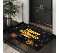 MLSOWM Magie Noire Paillasson Intérieur, 60 x 90 cm Tapis Entrée Intérieur Antidérapant Tapis de Porte Pot Lumineux, Lanterne Citrouille Absorbant Lavable pour Cuisine, Salle de Bain, Couloir, Noir