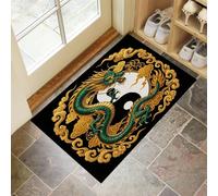 MLSOWM Paillasson Antidérapant pour Intérieur 50 x 80 cm, Bobines Dragon Tapis de Porte Attrape-Poussière Symbole Yin-Yang Taiji Tapis de Sol Facile à Nettoyer pour Entrée, Porte, Couloir, Jaune