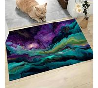 MLSOWM Paillasson Attrape-Poussière Art Fluide Tapis de Sol Antidérapant Lavable en Machine Montagnes Abstraites Tapis d'Entrée Absorbantes pour Entrée, Porte et Couloir, Bleu-Vert, 50x80 cm