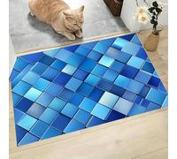 MLSOWM Paillasson Attrape-Poussière Éléments De Mosaïque Tapis de Sol Antidérapant Lavable en Machine Géométrie du Cube Tapis d'Entrée Absorbantes pour Entrée, Porte et Couloir, Bleu, 90x150 cm
