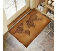 MLSOWM Paillasson Carte du Monde Vintage 80 x 120 cm Tapis de Sol Texture Grunge Tapis d'entrée Antidérapant Lavable Tapis de Bienvenue pour intérieur, Cuisine, Salle, Couloir - Tanné