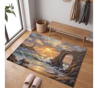 MLSOWM Paillasson Coucher Soleil Tropical sur Une Plage Tropicale pour Une Entrée Propre Toute l’Année, 80 x 120 cm | Tapis de Porte Vue sur Mer Depuis Stone Arch, Antidérapant et Facile à Nettoyer