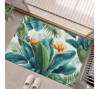MLSOWM Paillasson D'entrée Antidérapant D'Oiseau Paradis Paillasson à Poils Courts Plantes Tropicales Peintes À La Main Tapis de Bienvenue pour Chambre à Coucher, Cuisine, Porche, 50 x 80 cm, Vert