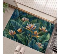 MLSOWM Paillasson D'entrée Antidérapant Feuilles D'Oiseau De Paradis Paillasson à Poils Courts Plantes Tropicales Tapis de Bienvenue pour Chambre à Coucher, Cuisine, Porche, 60 x 90 cm, Vert Foncé