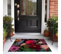 MLSOWM Paillasson D'entrée Antidérapant Pivoine Et Amaryllis Paillasson à Poils Courts Jardin Fleuri Tapis de Bienvenue Facile d’Entretien pour Chambre à Coucher, Cuisine, Porche, 60 x 90 cm, Rouge