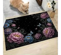 MLSOWM Paillasson D'entrée Antidérapant Pivoines Et Papillons Paillasson à Poils Courts Ciel Étoilé De Rêve Tapis de Bienvenue pour Chambre à Coucher, Cuisine, Porche, 90 x 150 cm, Noir