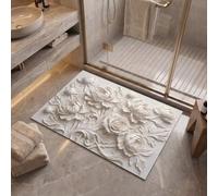 MLSOWM Paillasson Fleurs Relief 3D, Décoration Fête pour Intérieur et Extérieur, Crème | Tapis de Porte Magnifique Pivoine Rose, Antidérapant, Absorbant pour Porte d'Entrée, Cuisine, Porche