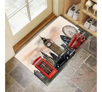 MLSOWM Paillasson Intérieur 40 x 60 cm, Tapis Rue Rétro Entrée Intérieur, Tapis Big Ben À Londres d'entrée Antidérapant et Absorbant, Lavable pour Porte, Couloir, et Balcon, Brun