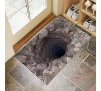MLSOWM Paillasson Intérieur 50 x 80 cm, Tapis d'entrée Puits De Pierre Profond Antidérapant et Lavable Tapis de Sol Illusions D'Optique Résistant pour Porte D'entrée, Couloir, et Balcon - Brun